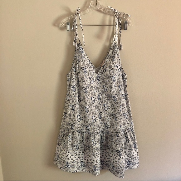 Rebecca Taylor Blue and White Cactus Fleur Tie Strap Mini Sun Dress - Picture 3 of 12